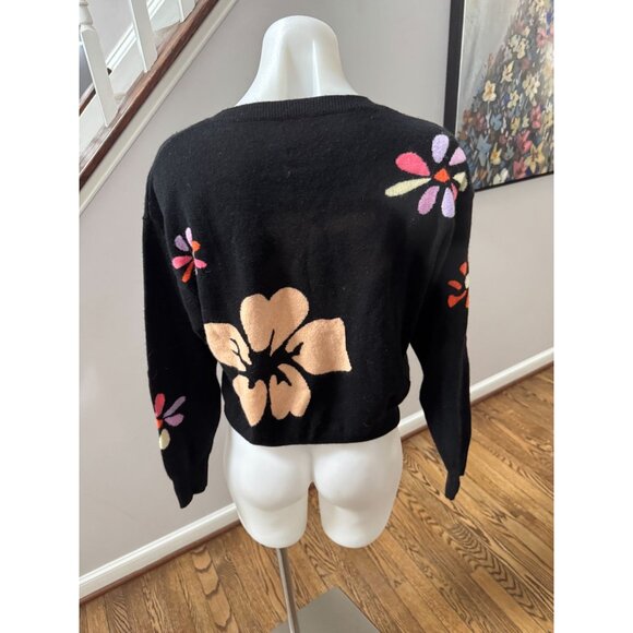 CRUSH CASHMERE Tropical Floral Cashmere Sweater Black Multi Size 0 XS - Picture 10 of 10
